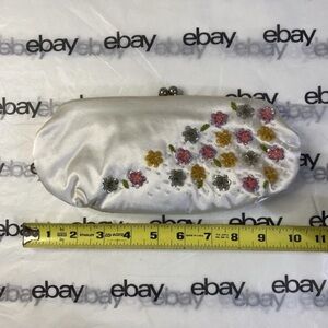 White Satin Floral Beaded Clutch